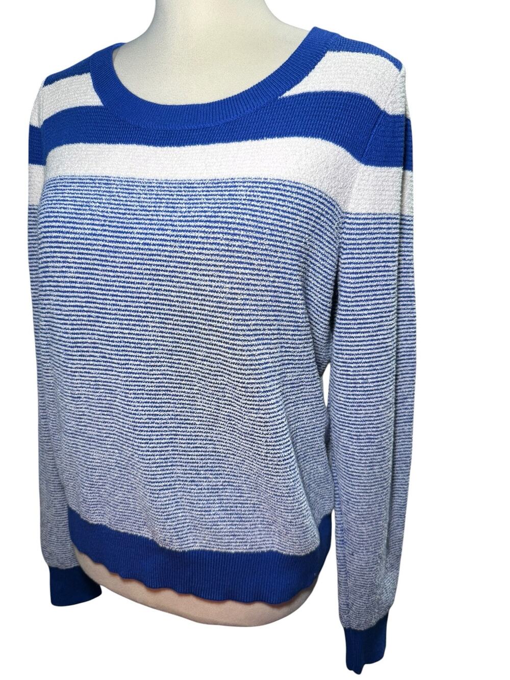 Maeve Anthropologie Paulina Blue White Striped Crewneck Knit Sweater, Medium